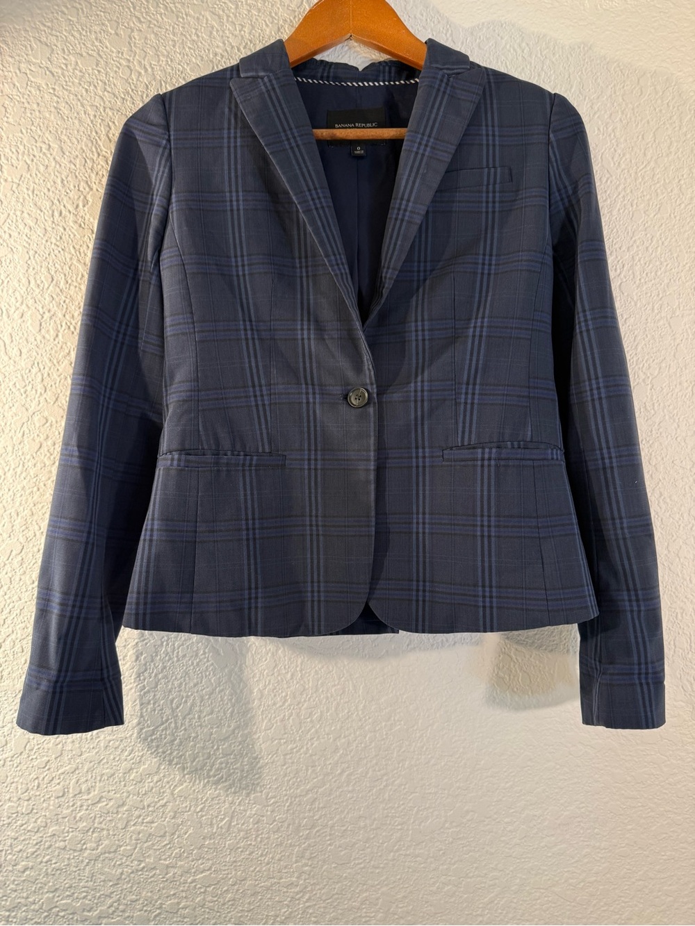 Banana Republic Marzotto Italian Wool Plaid Blazer Classic Fit Navy Size 0